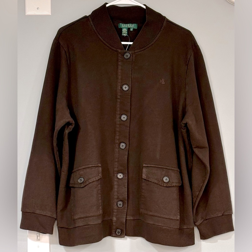 LAUREN by RALPH LAUREN Empire Brown Sweatsuit Button Down Jumpsuit Jacket 3X